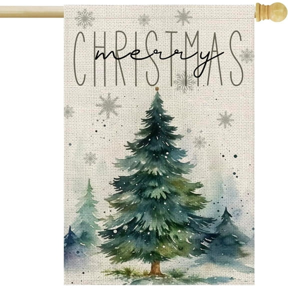 Christmas House Flag 28x40 Inch Double Sided Christmas Trees Winter Holiday Outside flags for Farmhouse Rustic Home Lawn Yard Patio Outdoor Decorative Flag