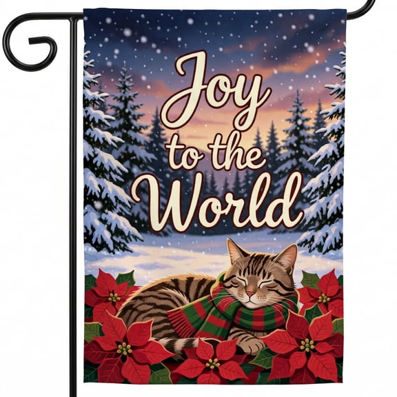 Christmas House Flag Double Sided,A Christmas card that says Joy to the World,28 x 40 in,Outdoor Flag,Large Yard Decorations Christmas