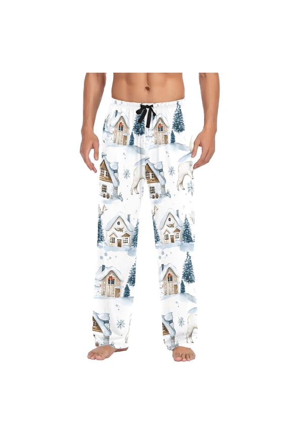 Christmas House Landscape Men's Pajama Pants Cotton Long Sleepwear Lounge Pants M