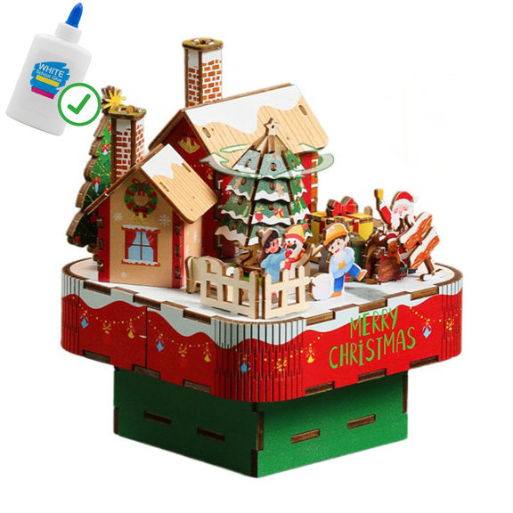 Christmas House Music Box 3D Puzzle Building Model Wood Toy for Adult Xmas Gifts