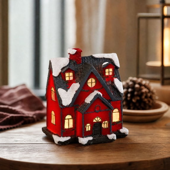 Christmas House Ornament, Resin Cottage Decor, Glowing Mini Desk Accent, Warm Colorful Lighting and Compact Space-Saving Design for Office Desks, Bedside Tables and Holiday Shelf Displays.