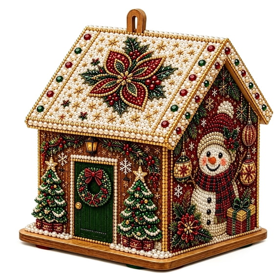 Christmas House Pearl Art Kit, DIY Bead Set with Warm LED Lighting, Snap Assembly, Wall or Desktop Holiday Decor