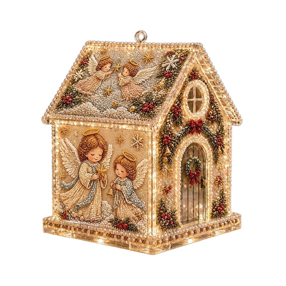 Christmas House Pearl Art Kit with LED Lights, Diy Bead Craft for Adults and Festive Tabletop Ornament Decor