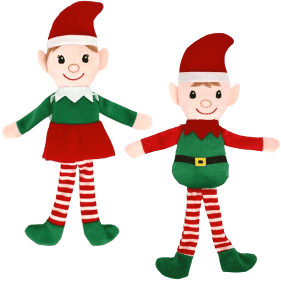 Christmas House Plush Elves Bundle, 14.5x4 in. Fair Skin Toned Boy Girl Soft Huggable Doll DIY Kids Toy Home Room Holiday Gift Halloween Decoration - Pack of 2