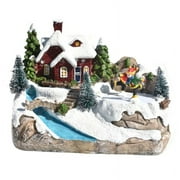Christmas House Sculpture with LED Light, Resin Xmas Village Scene Cottage Town Decoration