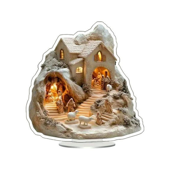 Christmas House Snow Scene Decoration, 2D Flat Acrylic Hanging Decoration, Suitable for Festival Home Table Decor, 7.87x7.87 inch