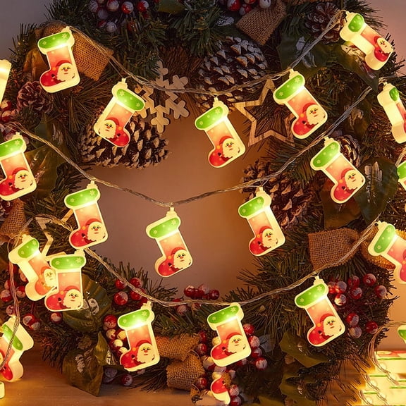 Christmas House Socks Snowman LED String Lights Merry Christmas Party Decorations Cute Hanging String Lights Battery Operated Indoor Holiday Lights for Xmas Party Decoratio