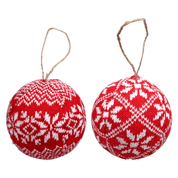 Christmas House Sweater Knit Ball Ornaments, 3.625 in.; Set of 2