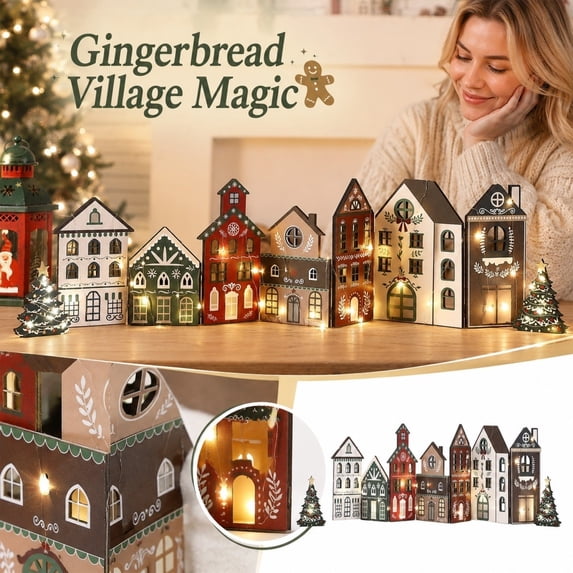 Christmas House Village Set, Lighted Cardboard Cottage Decorations for Mantel and Tabletop, Festive DIY Scene Layout for Holiday Home Decor