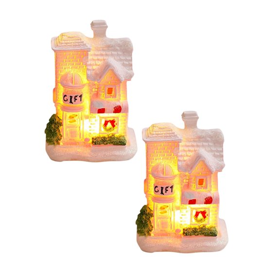 Christmas House Village Statue,Xmas houses lighted,LED Glowing Resin Cabin Light Up Mini Christmas Village House Decoration Cottage Town Figurine Winter Ornament for Xmas Party Home Decor