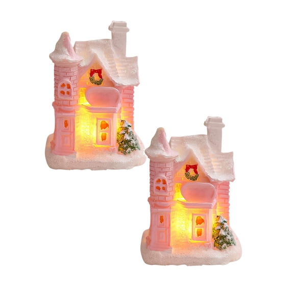 Christmas House Village Statue,Xmas houses lighted,LED Glowing Resin Cabin Light Up Mini Christmas Village House Decoration Cottage Town Figurine Winter Ornament for Xmas Party Home Decor