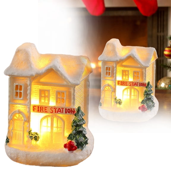 Christmas Houses Resin Ornaments Desktop Decoration with LED Lights, 2025 Mini Snow Houses Cottage Town Winter Village Ornament for Xmas Scene Tabletop Decor, 1PC