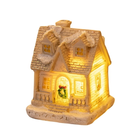 Christmas Houses Resin Ornaments Desktop Decoration, Lighted Christmas Mini Snow Houses, Cottage Town Tiny Figurine with LED Light Winter Village Ornament for Xmas Scene