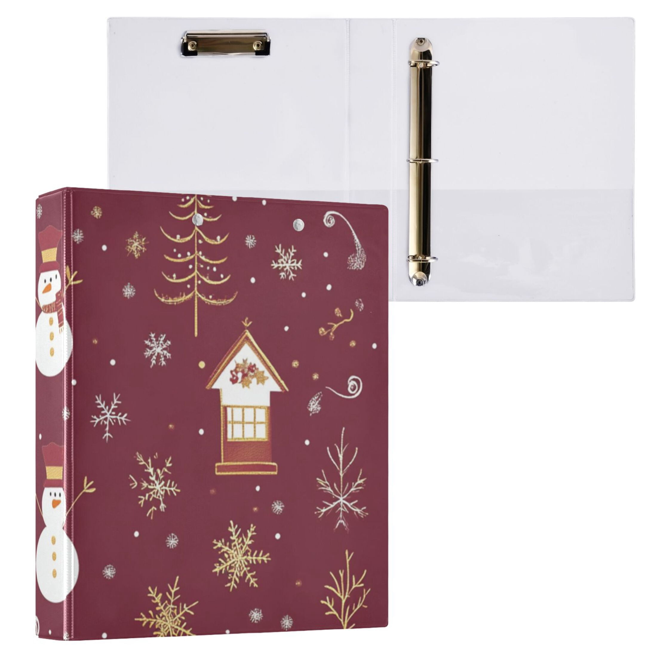 Christmas Houses Snowmans 3 Ring Binders 1.5 inch Hardcover File Folders with Interior Pockets A4 Size Organizer for School Office Hospital