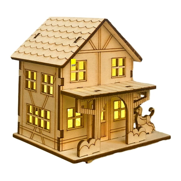 Christmas Houses Village,Rustic Cottage Building Model,DIY Crafts Wooden Cabin, Collectible Figurines with LED Lights, Christmas Decorations Home Decor