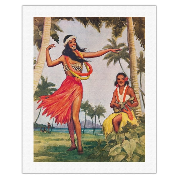 Christmas Hula in Hawaii - Dinner Menu Cover - Vintage Hawaiian Menu Cover c.1938 - Fine Art Rolled Canvas Print (Unframed) 20in x 26in