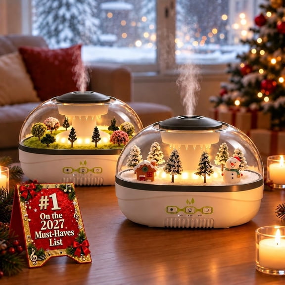 Christmas Humidifier Diffuser Oil Village Raindrop Aroma 400ml with Mist, Essential Oil Mist with Warm Night Light 2H 4H Timer USB C Micro Landscape Decor for Home Bedroom Desk