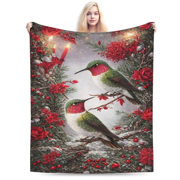 Christmas Hummingbird Birds Blanket Holiday Winter Bird Throw Blanket Soft Cozy Flannel Festive Nature Blanket Gift 50x40
