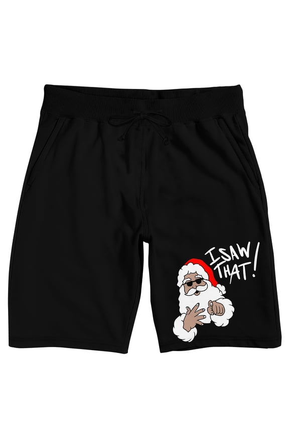 Christmas Humor "I Saw That!" Santa Men's Black Sleep Pajama Shorts-Medium