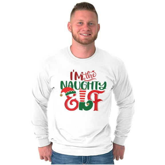 Christmas I'm The Naughty Elf Xmas Long Sleeve TShirt Men Women Brisco Brands S