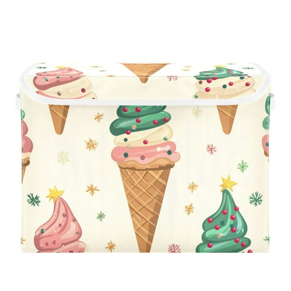 Christmas Ice Cream Cones Snowflakes Foldable Storage Bin with Lid and Handle Collapsible Storage Box 16.5 x 12.6 x 11.8 inches