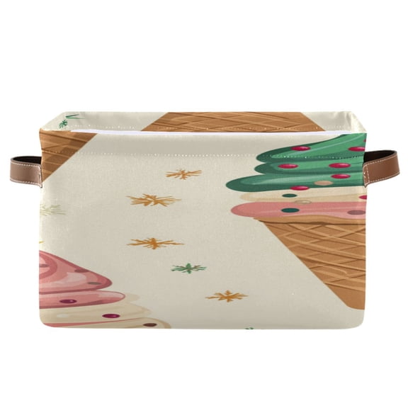 Christmas Ice Cream Cones Snowflakes Square Storage Bins with Handles Collapsible Containing Box 1 Pack