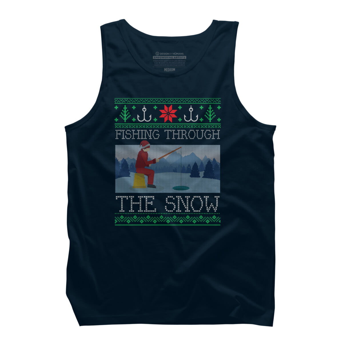 Christmas Ice Fishing Through Snow Fishing Ugly Christmas Sweate Mens  Charcoal Gray Graphic Tank Top - Design By Humans M