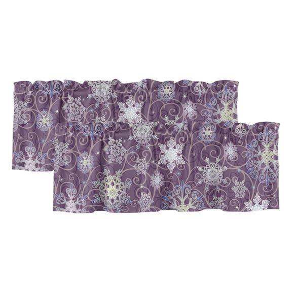 Christmas Ice Flower 2 Panels Kitchen Valance, Winter Lace Purple Snowflake Curtains Valances for Small Windows Rod Pocket Window Treatments for Living Room Bedroom 42" W x 12" L