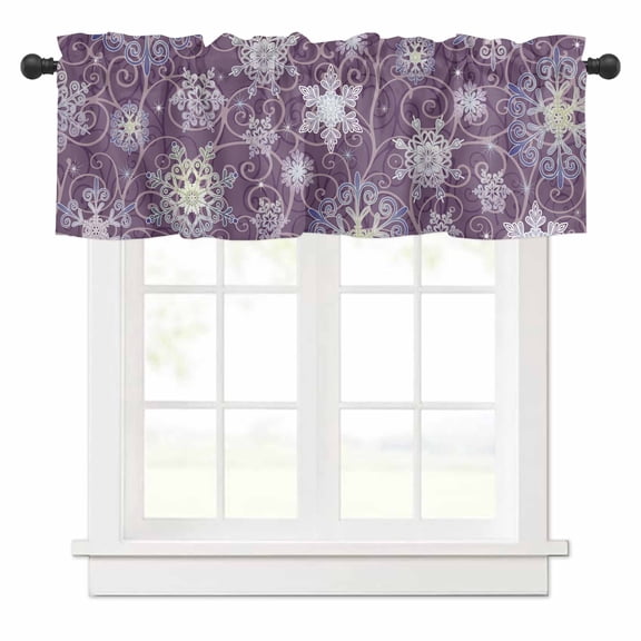 Christmas Ice Flower Valances for Windows Winter Lace Purple Snowflake Rod Pocket Curtain Valance Window Treatment Short Curtains for Kitchen Living Room, 60"x14"