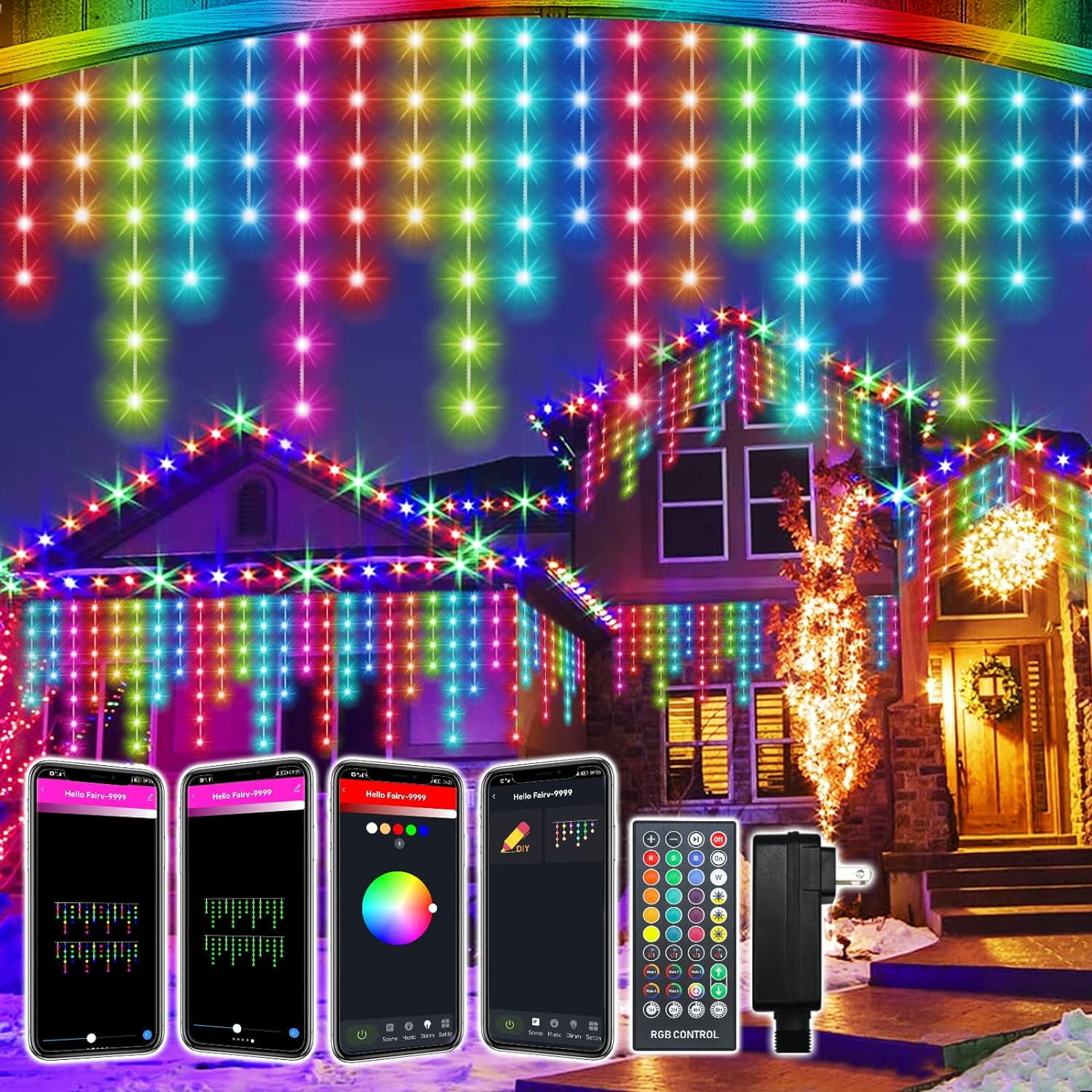 Christmas Icicle Lights 32.8 FT 260 LED w/ 39 Multicolor Modes 5 ...