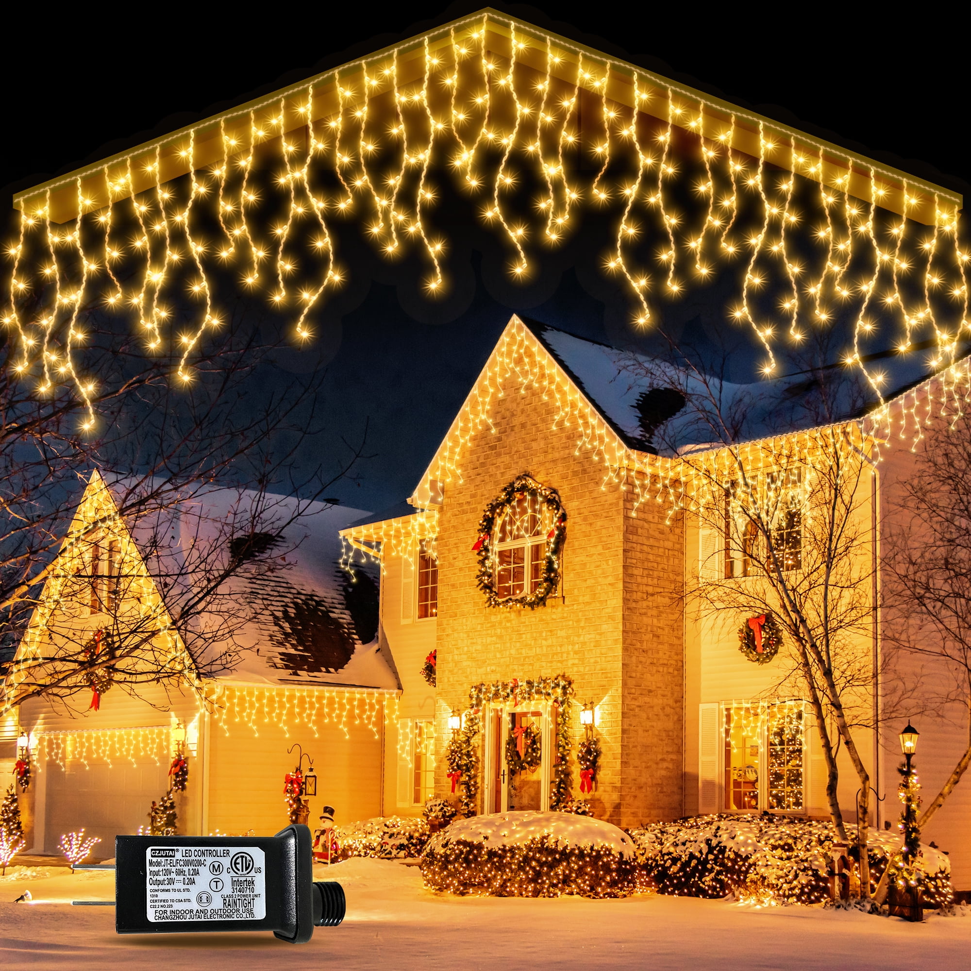 Christmas Icicle Lights 32.8FT 400LED Christmas Lights Outdoor Waterproof Connectable Curtain Lights with 64 Drops Christmas String Lights for Xmas Wedding Party Garden Indoor Decor Warm White Walmart...
