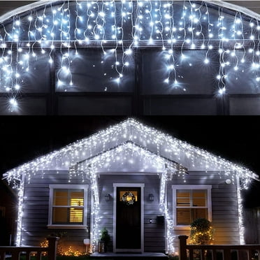 Christmas Icicle Lights Outdoor Decorations 120 LED 13ft Curtain Fairy String Light, Clear Wire LED String Light Indoor Decor for Wedding Party Christmas Holiday Decor