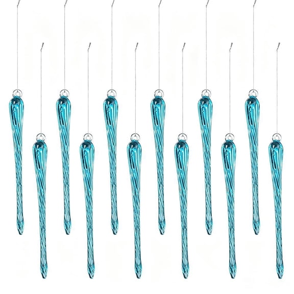 Christmas Icicle Ornaments, 12 Pack Clear Crystal Hanging Tree Decorations, Shatterproof Winter Party Supplies, 6.5 in