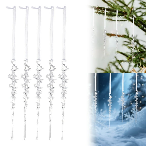 Christmas Icicle Ornaments 12PC - 5.1" Clear Acrylic Hanging Decorations for Christmas Tree, Winter Wonderland Party & Xmas Wedding Supplies