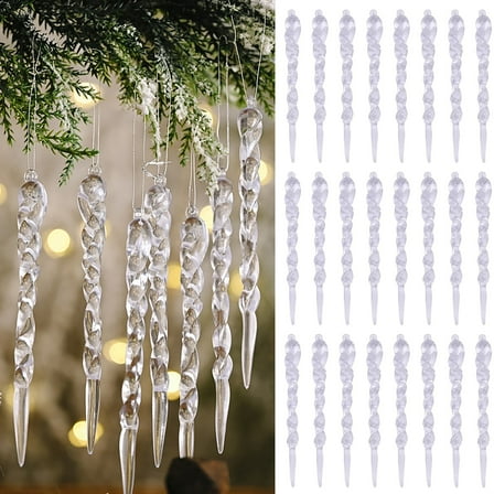Christmas Icicle Ornaments-24 Pcs Transparent Plastic Hanging Icicle Drops,Tree/Wedding Decor Safeglitz