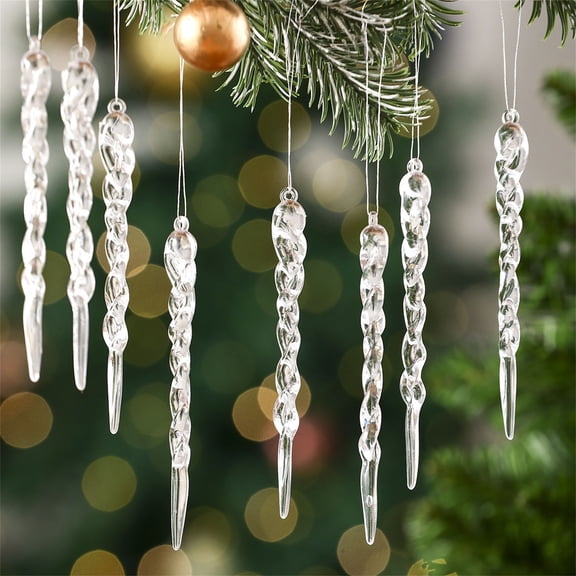 Christmas Icicle Ornaments Set, 12pcs Transparent Hanging Pendants with Thread, Shatterproof Tree Decorations for Winter Holiday, Door, Window, Party Décor