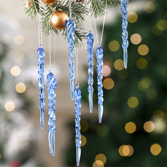 Christmas Icicle Ornaments Set, 12pcs Transparent Hanging Pendants with Thread, Shatterproof Tree Decorations for Winter Holiday, Door, Window, Party Décor
