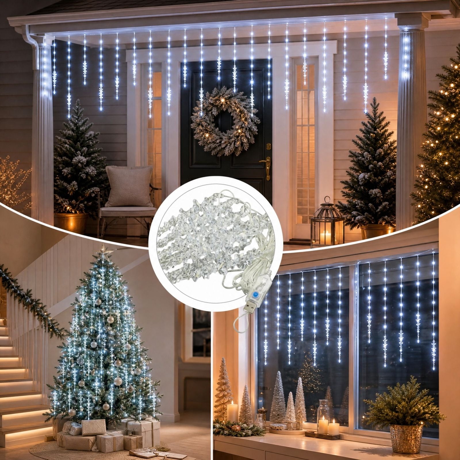 Christmas Icicle String Lights 3M 100 LED Bulbs for Indoor Outdoor Holiday Decor and Party Lighting