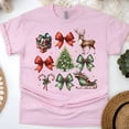 thumbnail image 1 of Christmas Icons Shirt | Cute Tree Reindeer Bow Gift Graphic Tee for Seasonal Fans, Light Pink, Size 2XL, 1 of 6