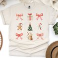 thumbnail image 1 of Christmas Icons Shirt | Holiday Gingerbread Tree Bow Graphic Tee, Natural, Size M, 1 of 6