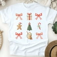 thumbnail image 1 of Christmas Icons Shirt | Holiday Gingerbread Tree Bow Graphic Tee, White, Size S, 1 of 6