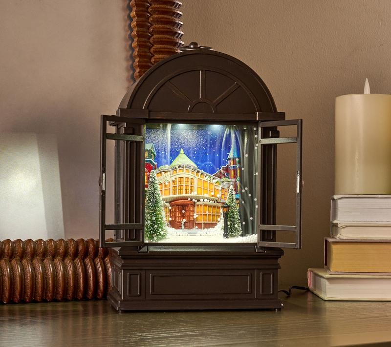 Christmas Illuminated Snowing Lantern with Reflections - Lighted Snow ...