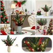 Christmas Imitation Tree Branches with Needles Berries Material Realistic for Multiple Decorations Bendable