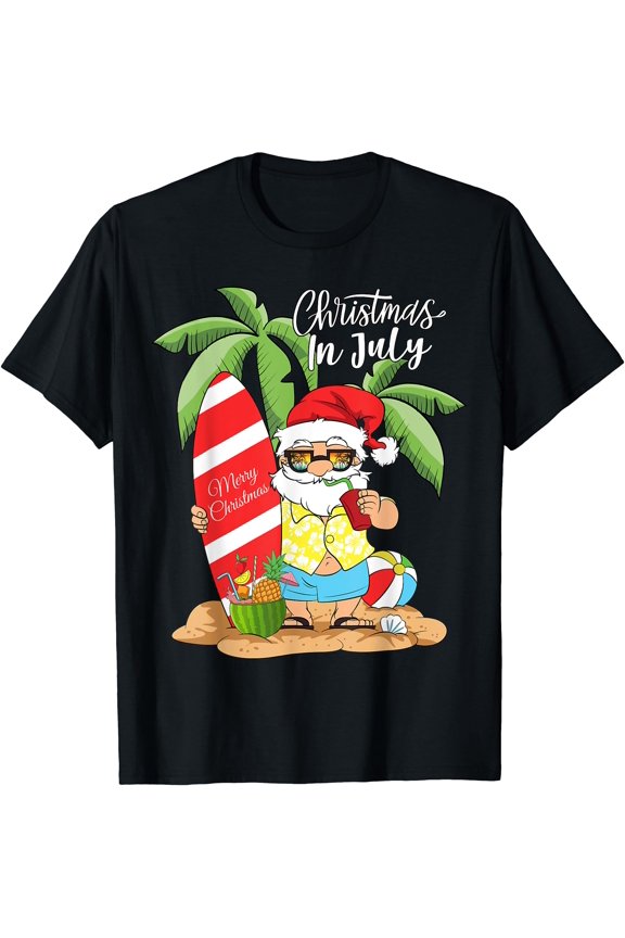 Christmas In July Funny Santa Summer Watermelon Vacation T-Shirt, Birthday Gift