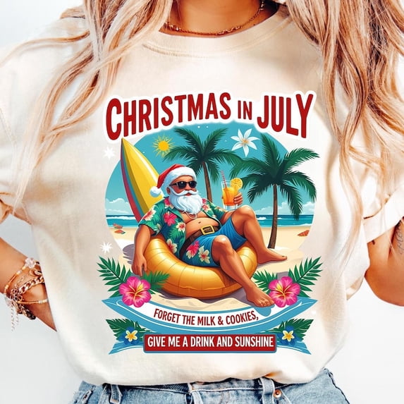 Christmas In July Palm Tree Beach Summer Hawaii Santa T-shirt,Summer Christmas Shirt, Tropical Christmas Shirt, Christmas in July TH240617