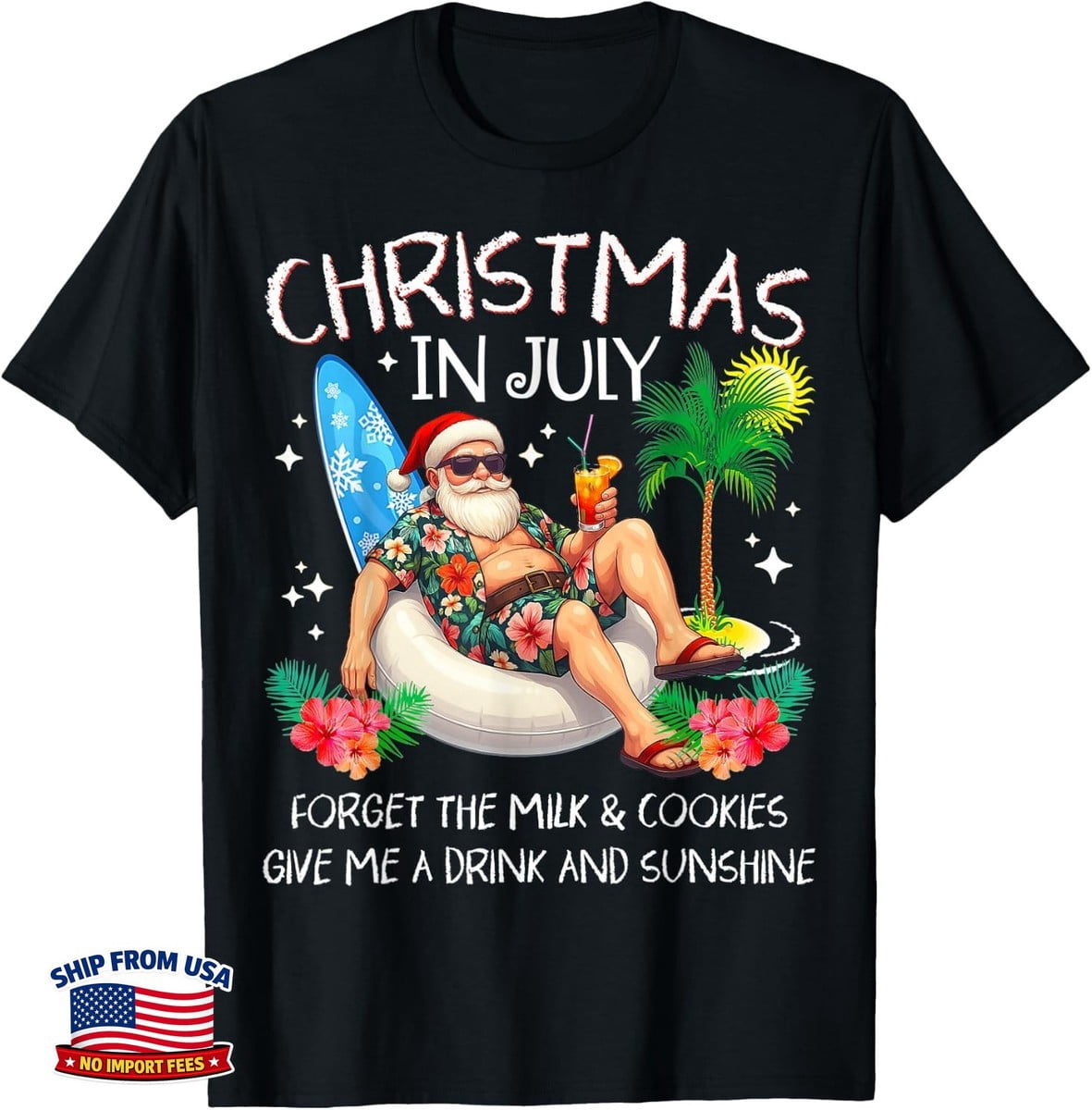 Christmas In July Palm Tree Beach Summer Hawaii St Nick Mens T-Shirt ...