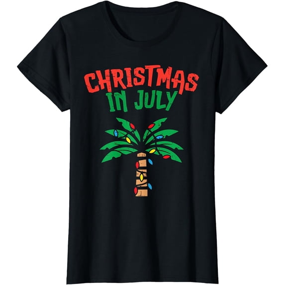 Christmas In July Palm Tree Lights Tropical Summer Christmas T-Shirt