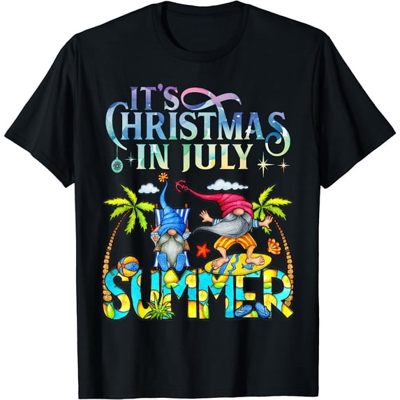Christmas In July Santa Beach Summer Float Xmas T-Shirt Black 3X-Large