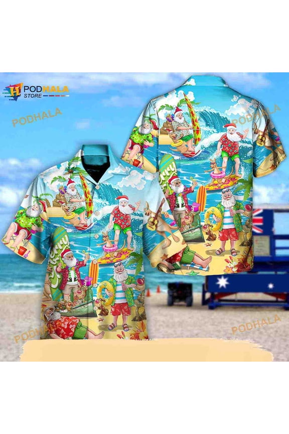 Christmas In July Santa Claus Surfing Hawaii Shirt