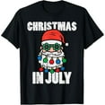 thumbnail image 1 of Cotton Christmas In July Santa Lights Graphic Tee T Shirt Top Short Sleeve Round Neck Black S-5XL, 1 of 5